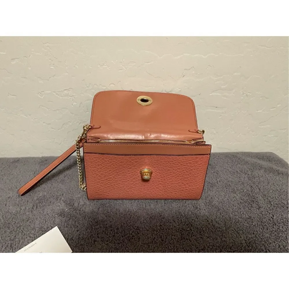 Coach Leather Chain Crossbody Melon/Gold Wristlet Clutch Handbag F31620 NWT